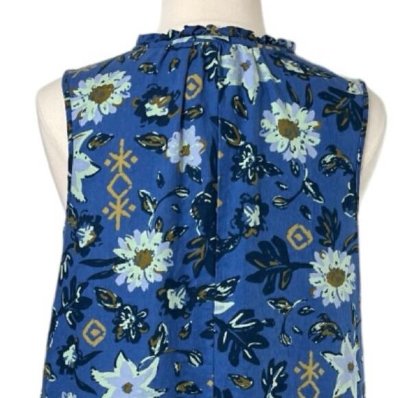 Sonoma Swing Dress Split Tie Neck Ruffle Hem Linen Blue Floral Women’s Size 0X - Picture 8 of 11